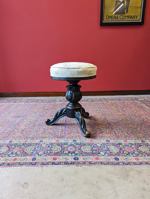 Antique Edwardian Ebonised Mahogany Circular Piano Stool