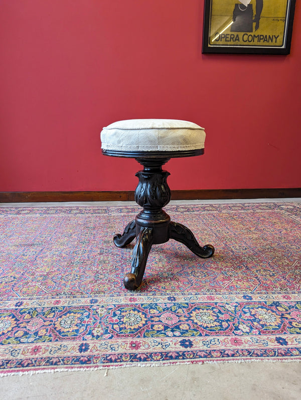 Antique Edwardian Ebonised Mahogany Circular Piano Stool