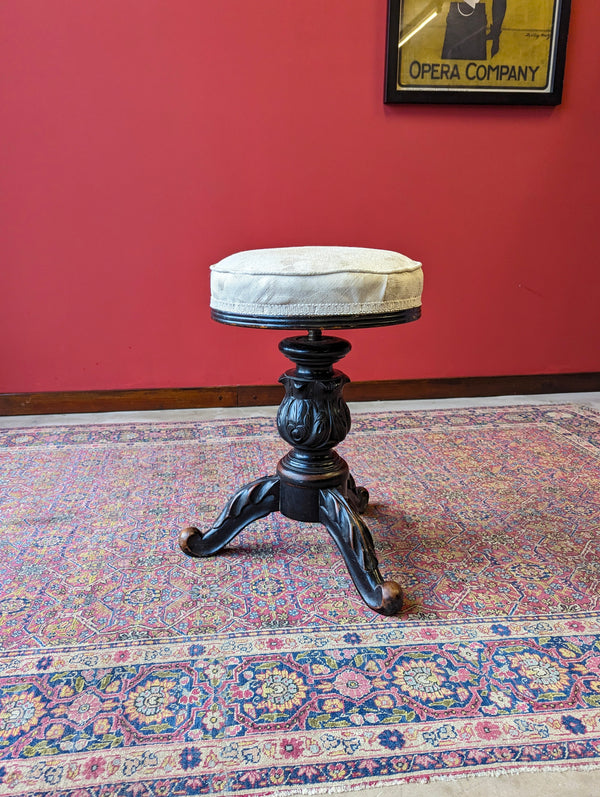 Antique Edwardian Ebonised Mahogany Circular Piano Stool