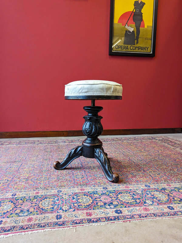 Antique Edwardian Ebonised Mahogany Circular Piano Stool