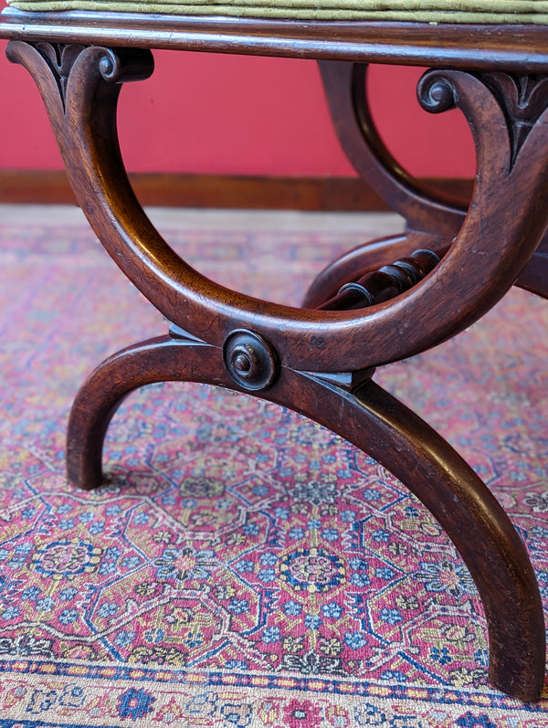 Antique Regency Period Rosewood Upholstered X-Frame Stool