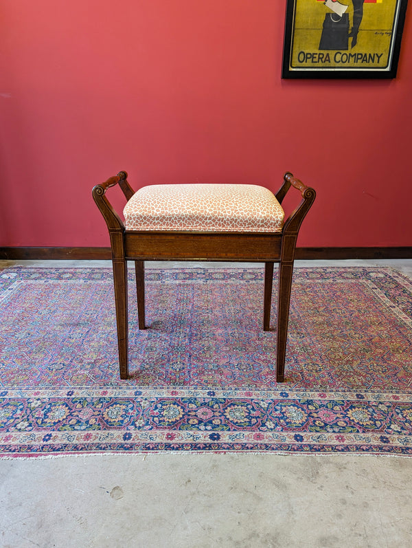 Antique Edwardian Inlaid Mahogany Piano Stool with Storage