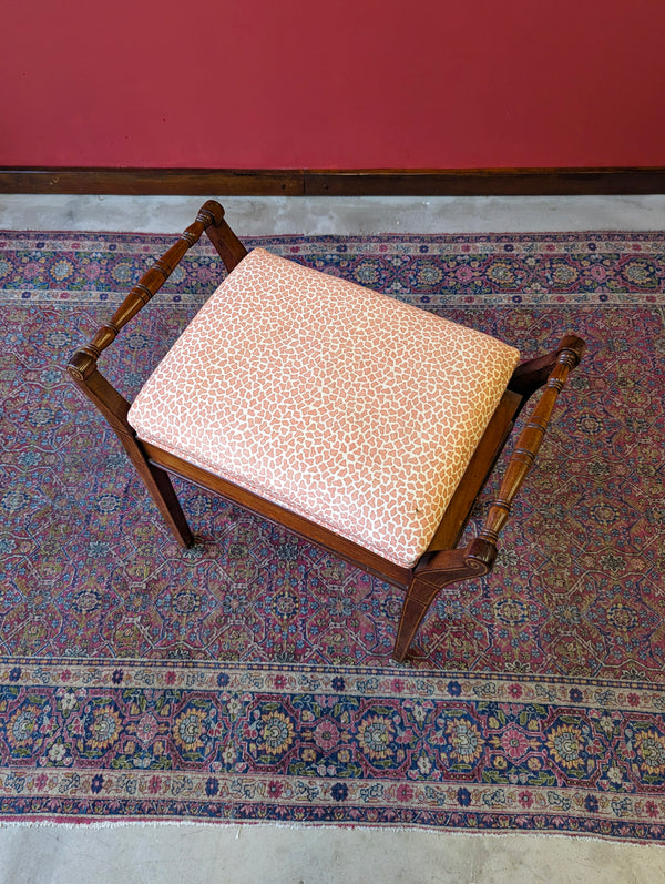 Antique Edwardian Inlaid Mahogany Piano Stool with Storage