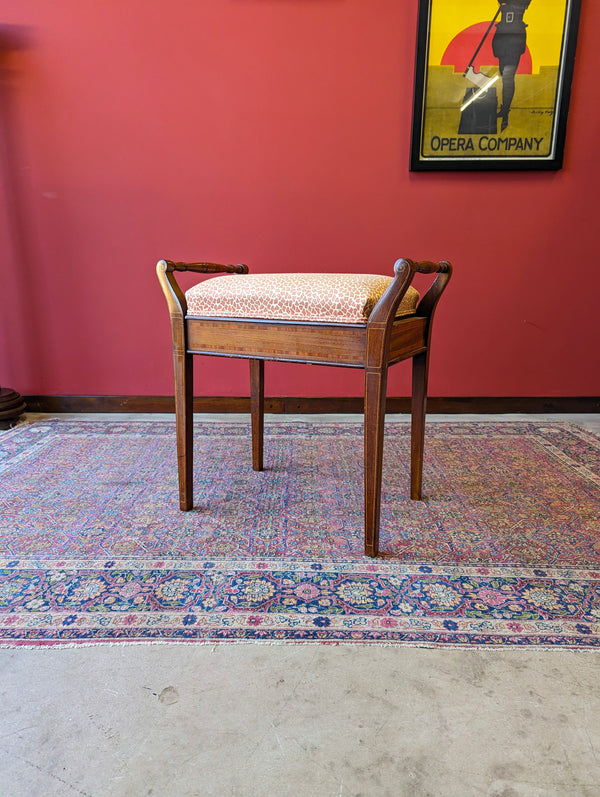 Antique Edwardian Inlaid Mahogany Piano Stool with Storage