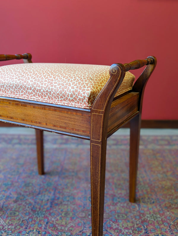 Antique Edwardian Inlaid Mahogany Piano Stool with Storage