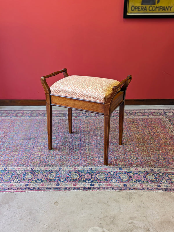 Antique Edwardian Inlaid Mahogany Piano Stool with Storage