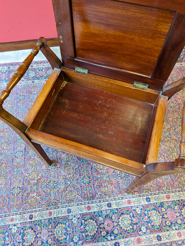 Antique Edwardian Inlaid Mahogany Piano Stool with Storage