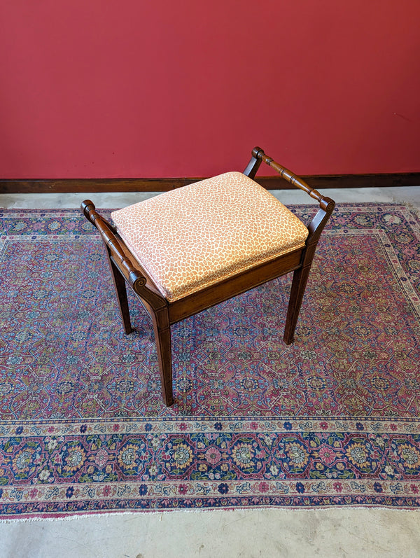 Antique Edwardian Inlaid Mahogany Piano Stool with Storage