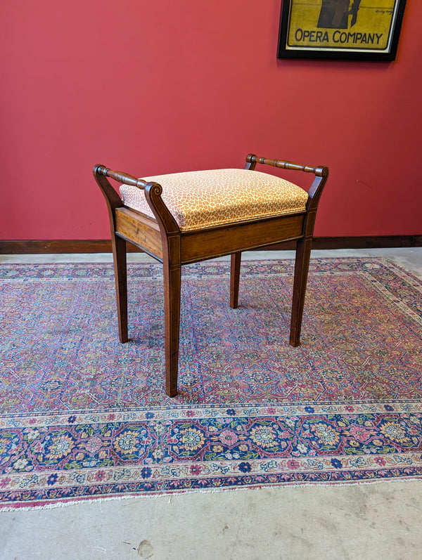 Antique Edwardian Inlaid Mahogany Piano Stool with Storage