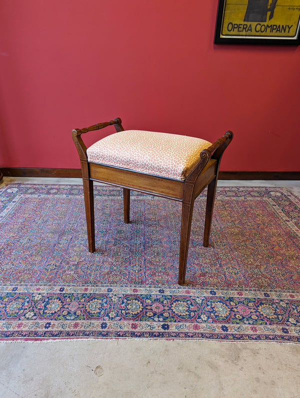 Antique Edwardian Inlaid Mahogany Piano Stool with Storage