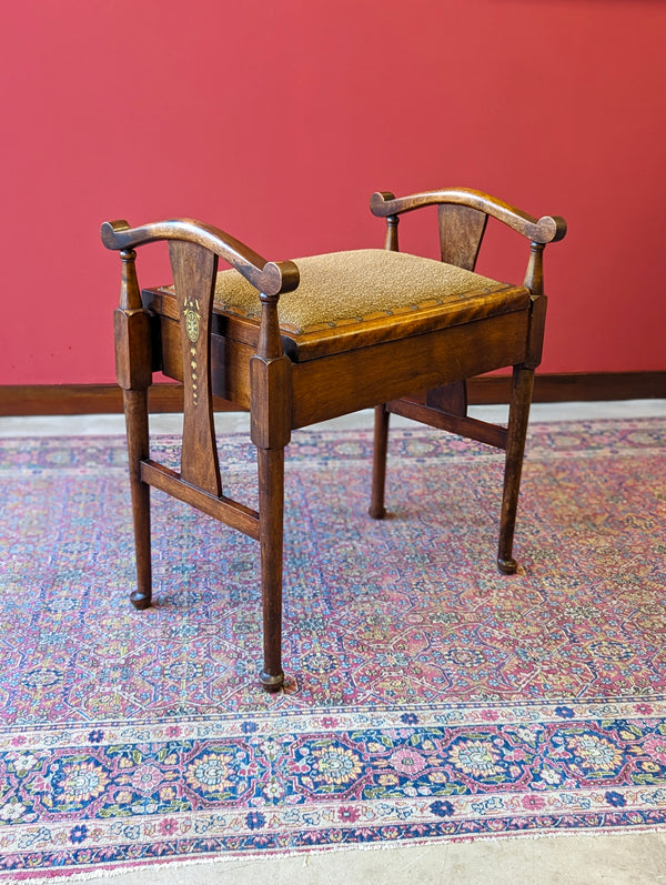 Antique Victorian Mahogany Piano Stool with Storage