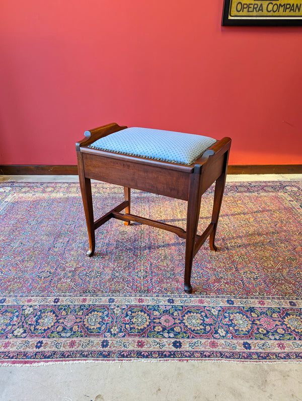 Antique Edwardian Mahogany Piano Stool with Storage