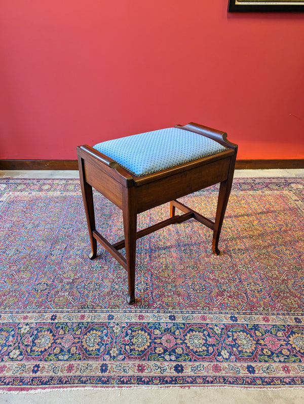 Antique Edwardian Mahogany Piano Stool with Storage