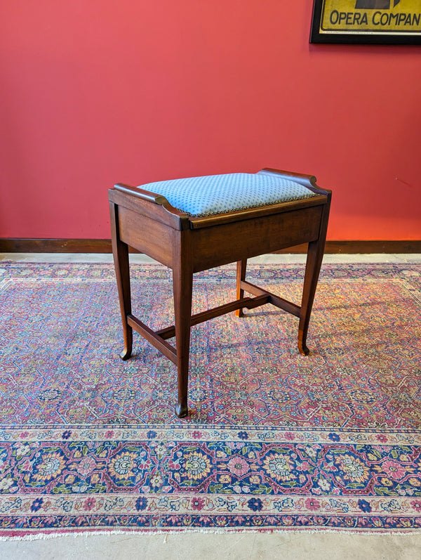 Antique Edwardian Mahogany Piano Stool with Storage