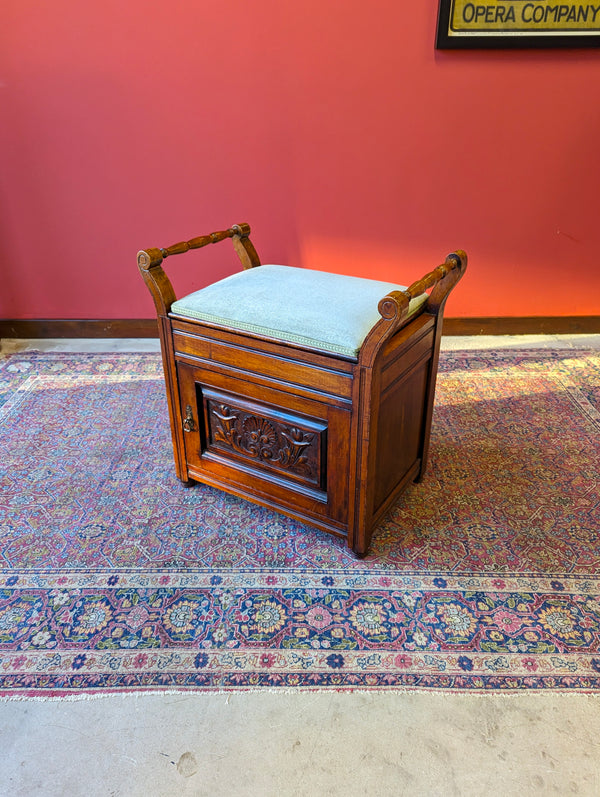 Antique Edwardian Mahogany Piano Stool with Storage