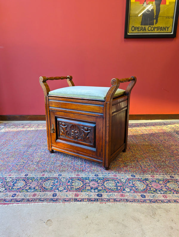 Antique Edwardian Mahogany Piano Stool with Storage