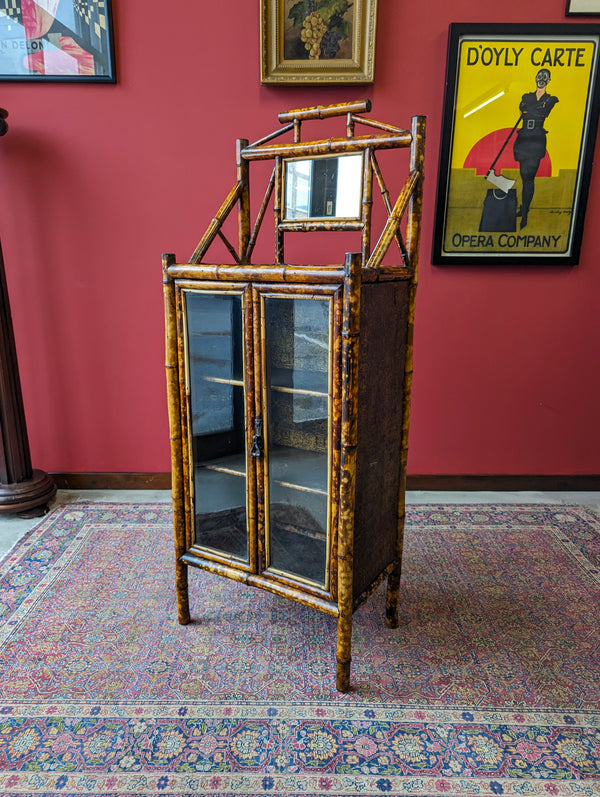 Antique Victorian Bamboo Glazed Bookcase Cabinet / Glass Cabinet