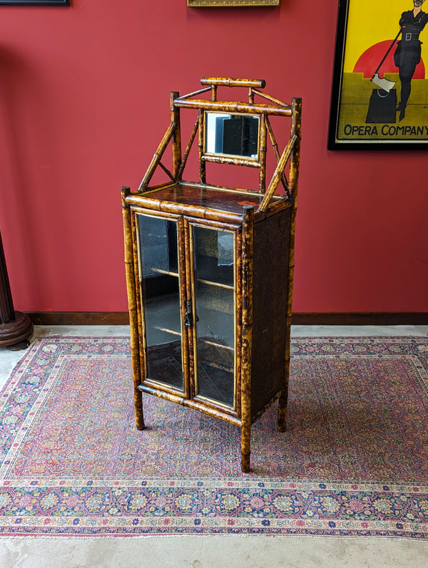 Antique Victorian Bamboo Glazed Bookcase Cabinet / Glass Cabinet
