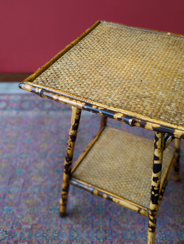 Antique Victorian Bamboo Two Tier Side Table