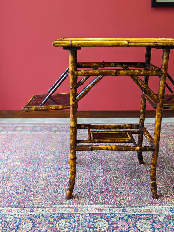 Antique Victorian Bamboo Original Lacquer Extending Side Table