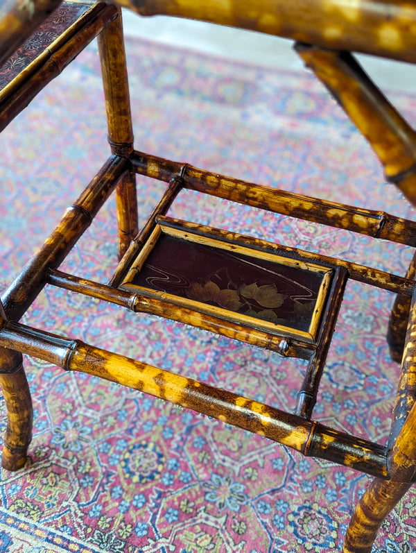 Antique Victorian Bamboo Original Lacquer Extending Side Table