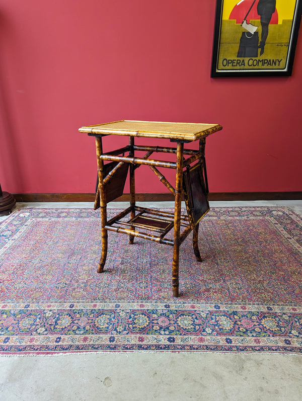 Antique Victorian Bamboo Original Lacquer Extending Side Table