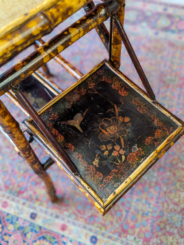 Antique Victorian Bamboo Original Lacquer Extending Side Table