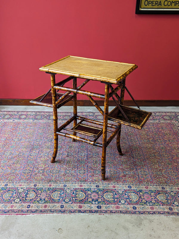 Antique Victorian Bamboo Original Lacquer Extending Side Table