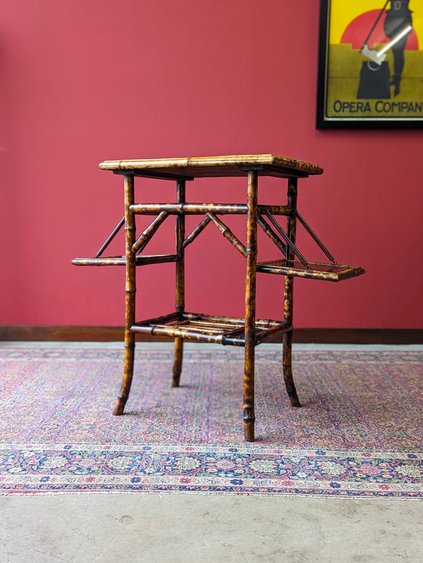 Antique Victorian Bamboo Original Lacquer Extending Side Table