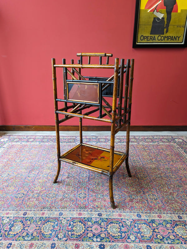 Antique Victorian Original Lacquer Bamboo Magazine Stand / Canterbury by W. F. Needhams