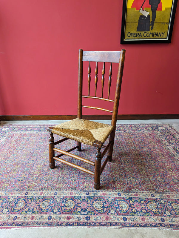 Antique Georgian Elm Rush Seat Side Chair