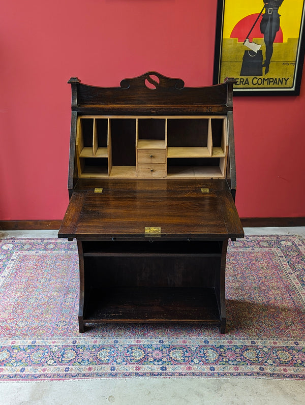 Antique Early 20th Century Oak Bureau Bookcase / Students Desk