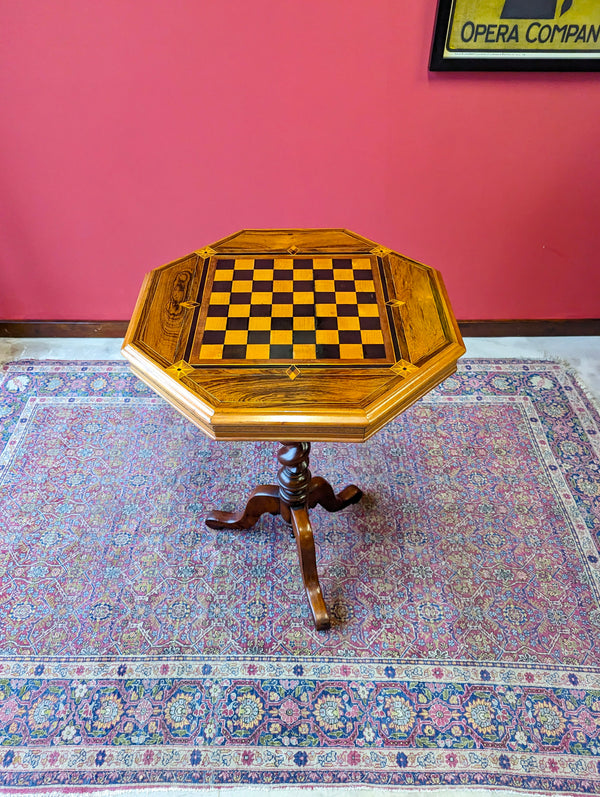 Antique Victorian Rosewood Barley Twist Pedestal Octagonal Chess Table