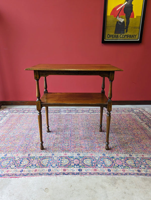 Antique Early 20th Century Oak Two Tier Side Table