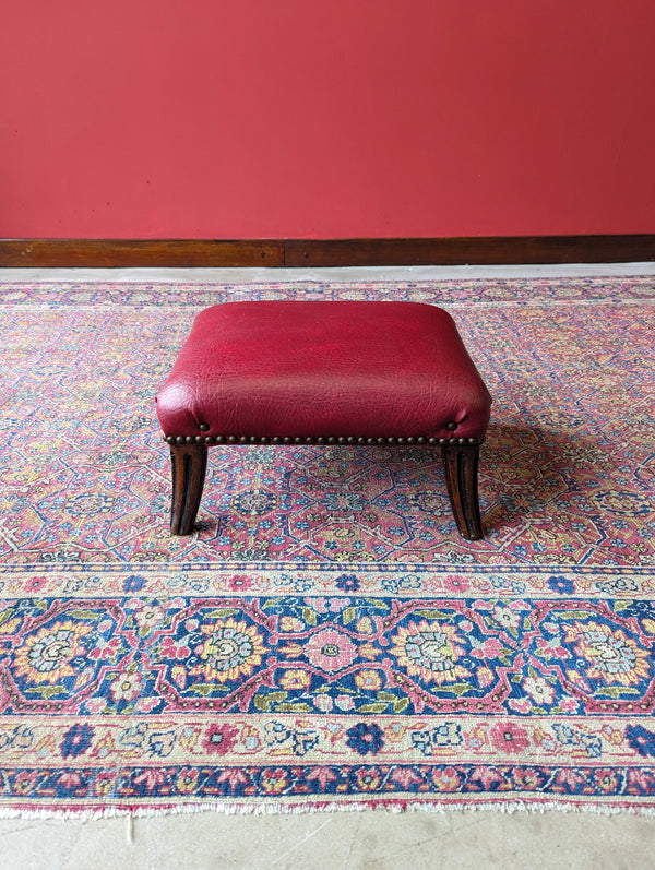 Antique Victorian Mahogany Red Leather Upholstered Footstool