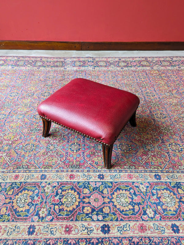 Antique Victorian Mahogany Red Leather Upholstered Footstool