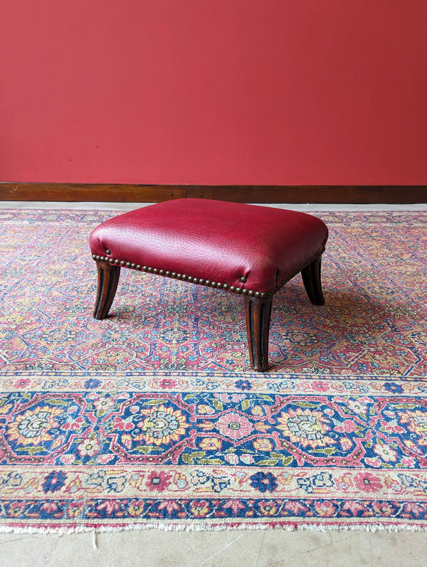 Antique Victorian Mahogany Red Leather Upholstered Footstool