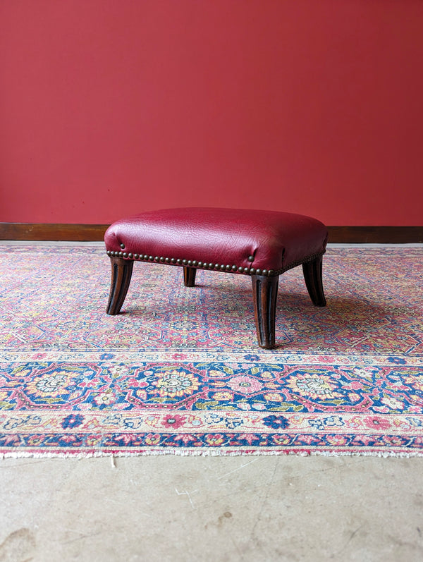 Antique Victorian Mahogany Red Leather Upholstered Footstool