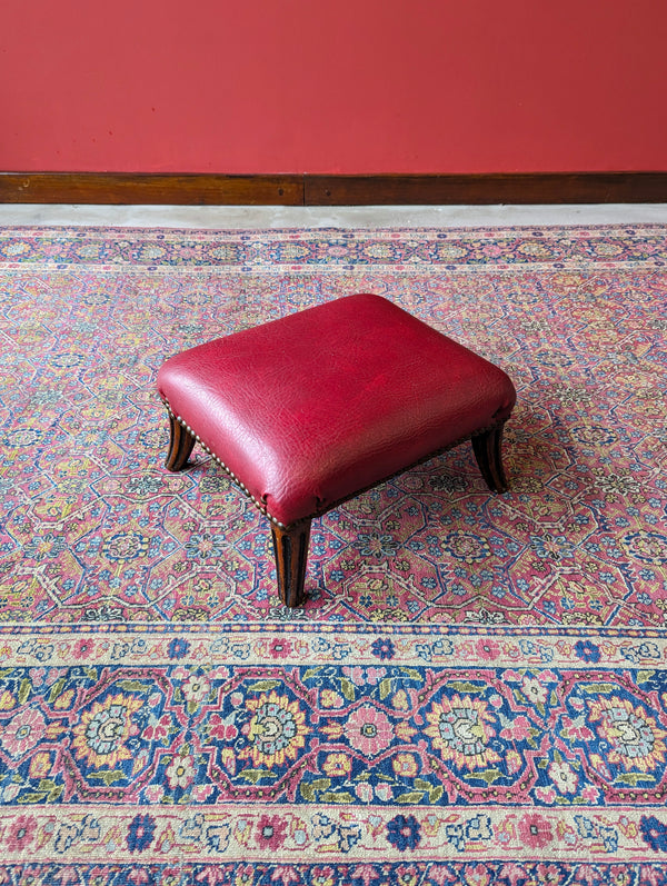 Antique Victorian Mahogany Red Leather Upholstered Footstool