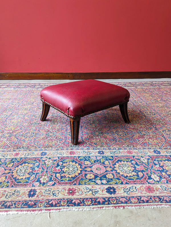 Antique Victorian Mahogany Red Leather Upholstered Footstool