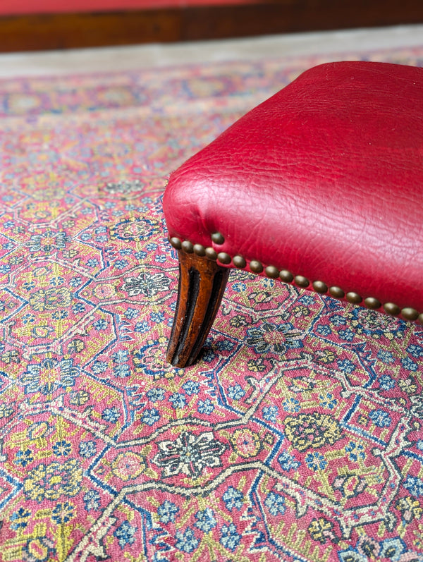 Antique Victorian Mahogany Red Leather Upholstered Footstool