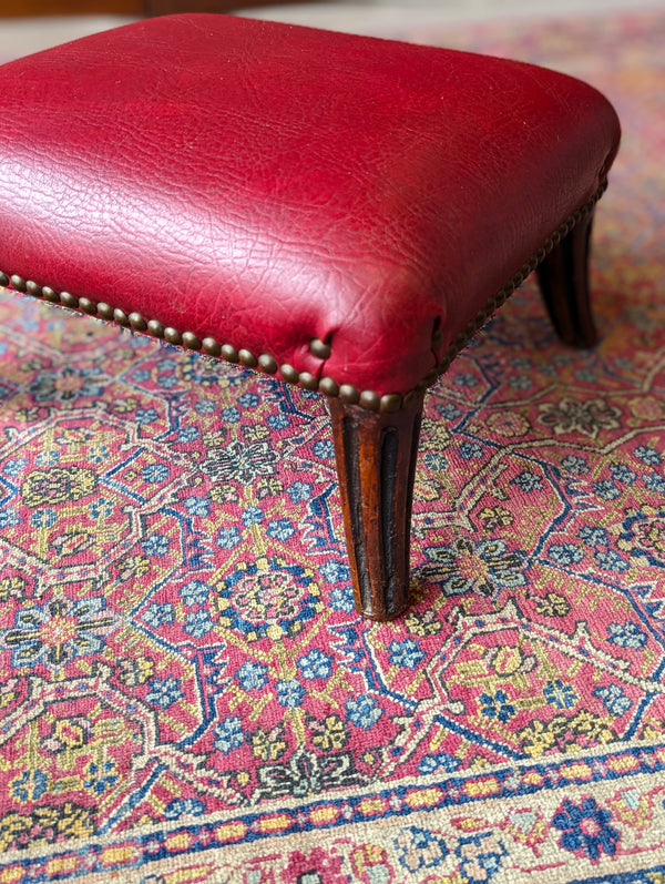 Antique Victorian Mahogany Red Leather Upholstered Footstool