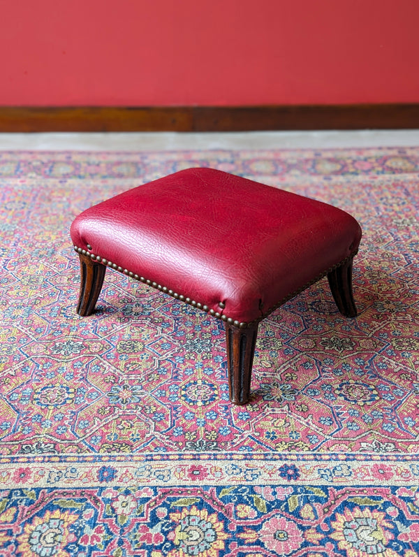 Antique Victorian Mahogany Red Leather Upholstered Footstool