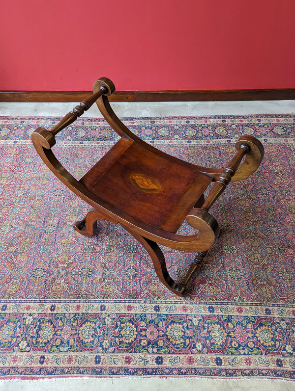 Antique Edwardian Inlaid Mahogany X-Frame Stool