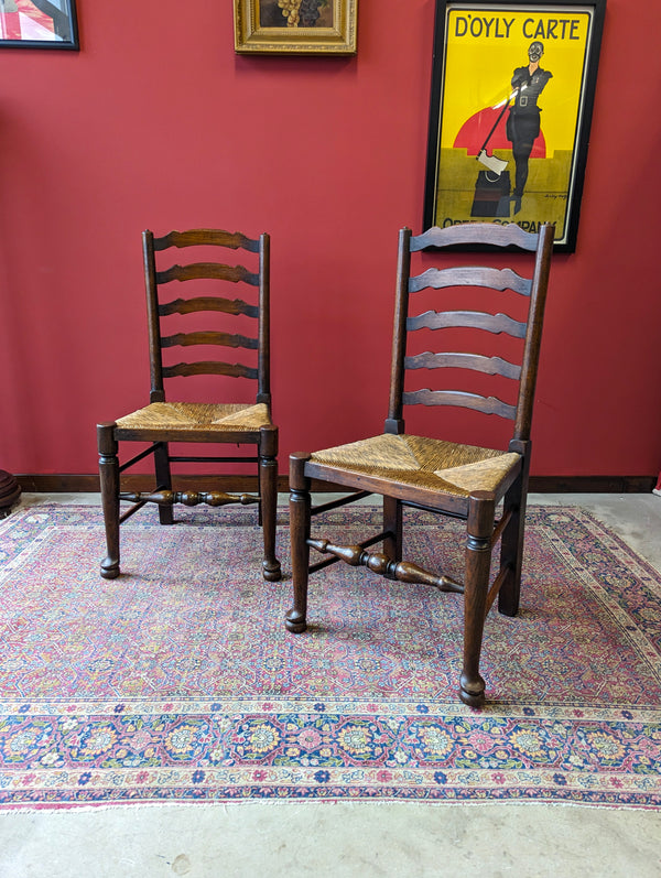 Antique Pair of Early 20th Century Elm Ladder Back Side Chairs