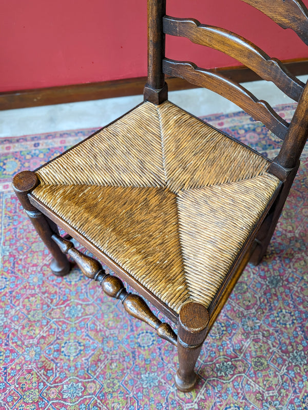 Antique Pair of Early 20th Century Elm Ladder Back Side Chairs