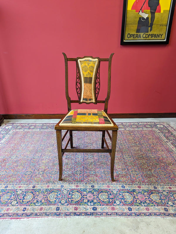 Antique Edwardian Arts & Crafts Inlaid Mahogany Parlour Chair