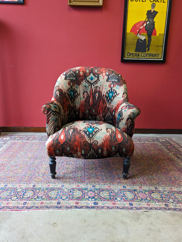Antique Victorian Mahogany Upholstered Salon Armchair