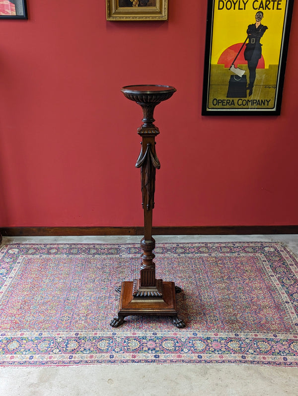 Antique Victorian Mahogany Ornately Carved Torchere
