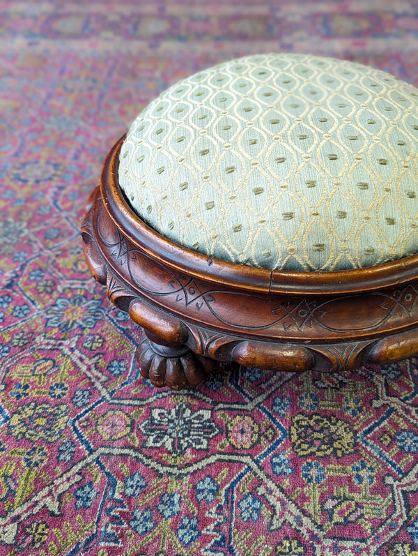 Antique Pair of Circular Victorian Mahogany Upholstered Footstools
